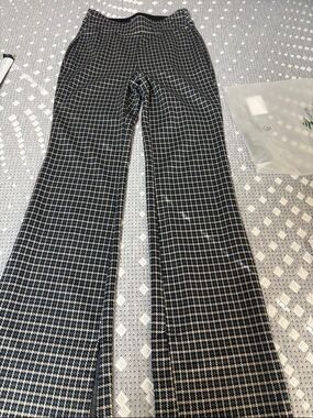 Maurices Black and White Houndstooth Pants with Blue Accents